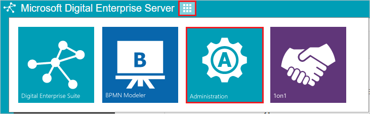 Capture d’écran montrant l’icône Administration dans Microsoft Digital Enterprise Server