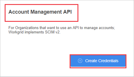 Capture d’écran de la section Gestion des comptes A P I avec l’option Créer des informations d’identification appelée.