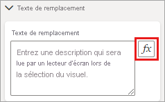 Capture d’écran du volet Texte de remplacement, mettant en surbrillance l’icône de mise en forme conditionnelle.