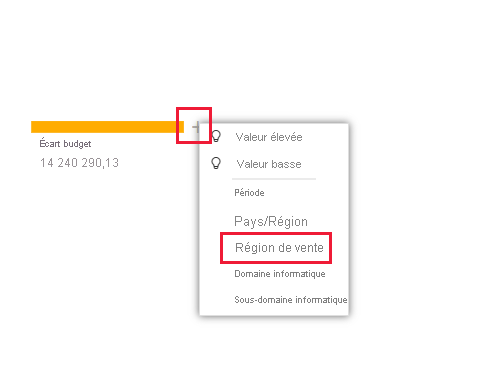 Capture d’écran montrant l’entrée Var Plan avec son menu contextuel développé et Région de Ventes sélectionnée.