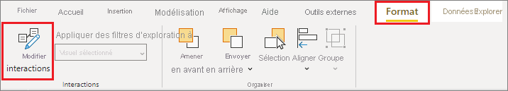 Capture d’écran du menu Format Power BI Desktop, mettant en évidence les interactions De modification.