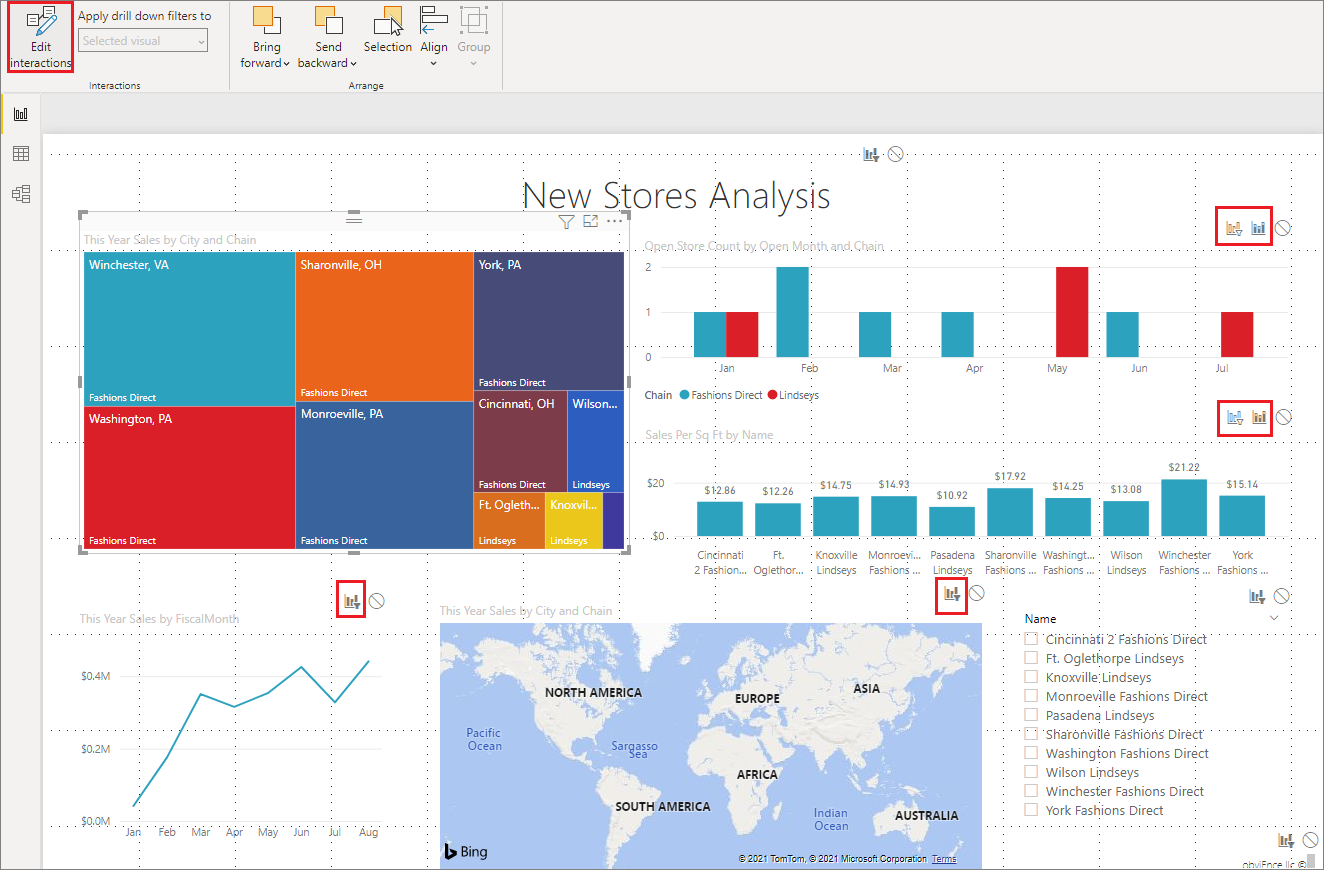 Capture d’écran de la page de rapport avec interactions visuelles activées.