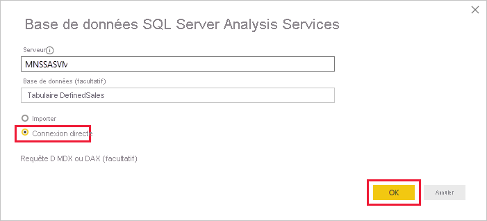 Capture d’écran des détails de l’instance Analysis&nbsp;Services.
