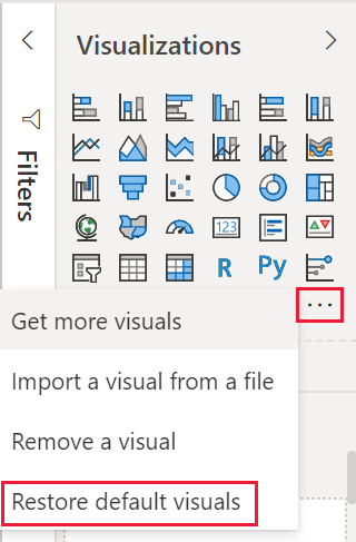 Capture d’écran de l’option par&nbsp;défaut de restauration du volet de visualisation de Power&nbsp;BI.