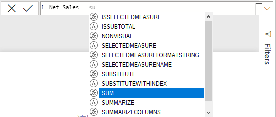 Capture d’écran de SOMME choisie dans une liste dans la barre des formules.