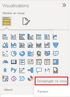 Capture d’écran de l’option permettant de dissocier une visualisation à partir du volet visualisations.