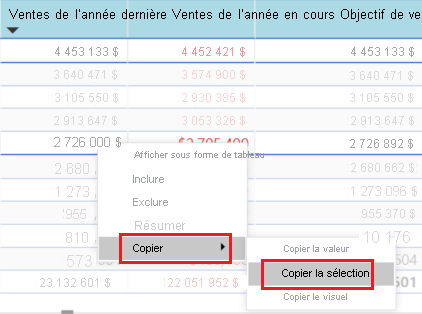 Capture d’écran montrant comment copier plusieurs valeurs de cellule en même temps à utiliser dans d’autres applications.
