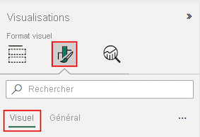 Capture d’écran montrant comment accéder à la section Format visuel du volet Visualisations.