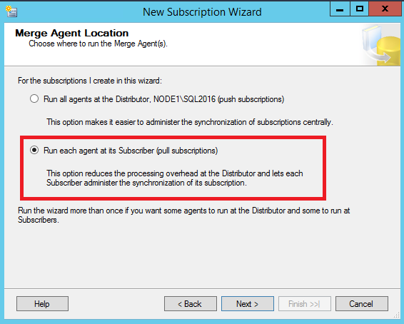 Option «&nbsp;Exécuter chaque agent sur son Abonné&nbsp;»