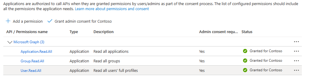 Capture d’écran montrant comment accorder le consentement dans le portail Azure.