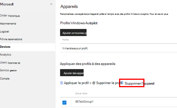 Capture d’écran de Supprimer l’appareil