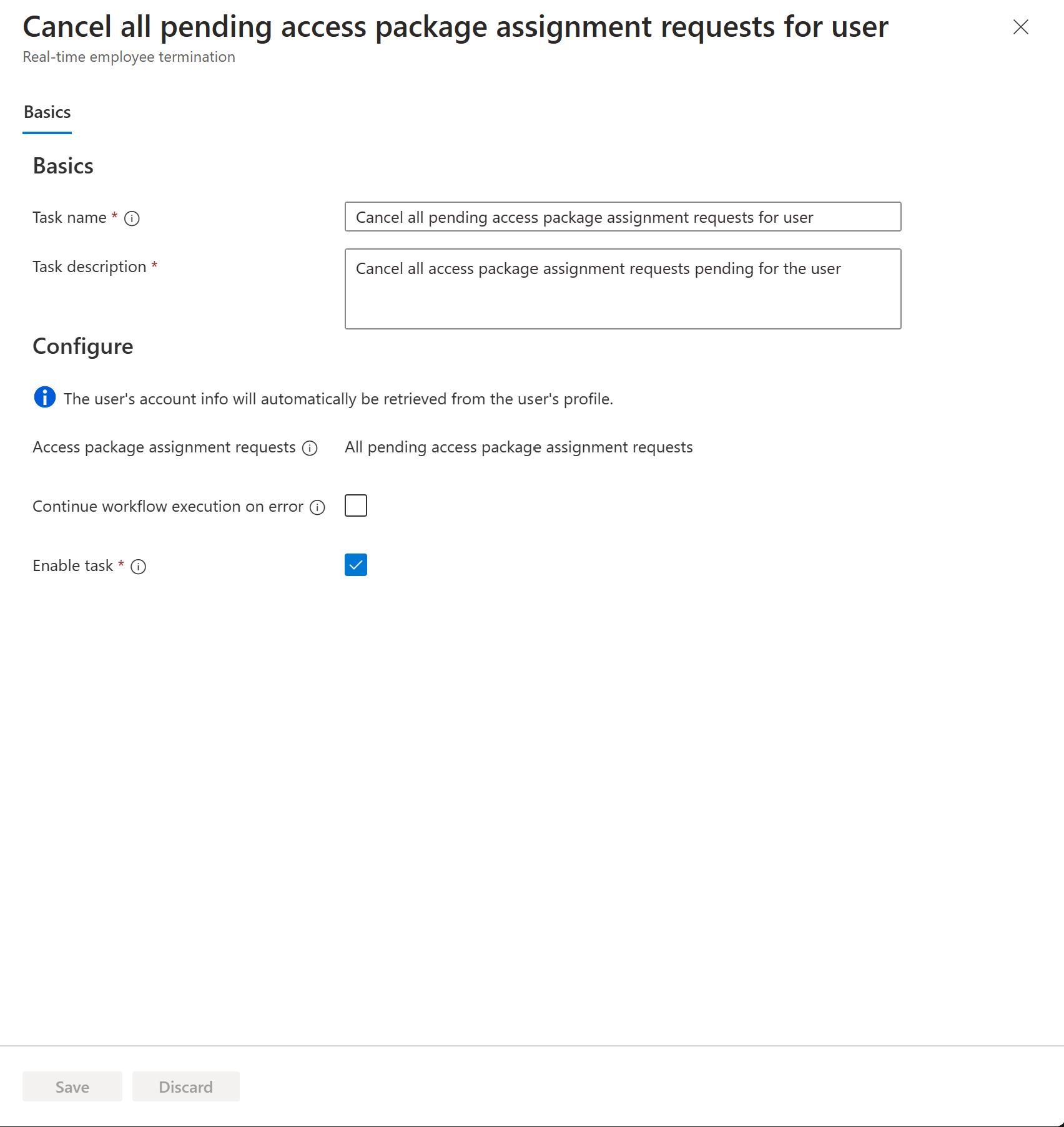 Capture d’écran de la tâche d’annulation de toutes les demandes d’attribution de package d’accès en attente pour un utilisateur.