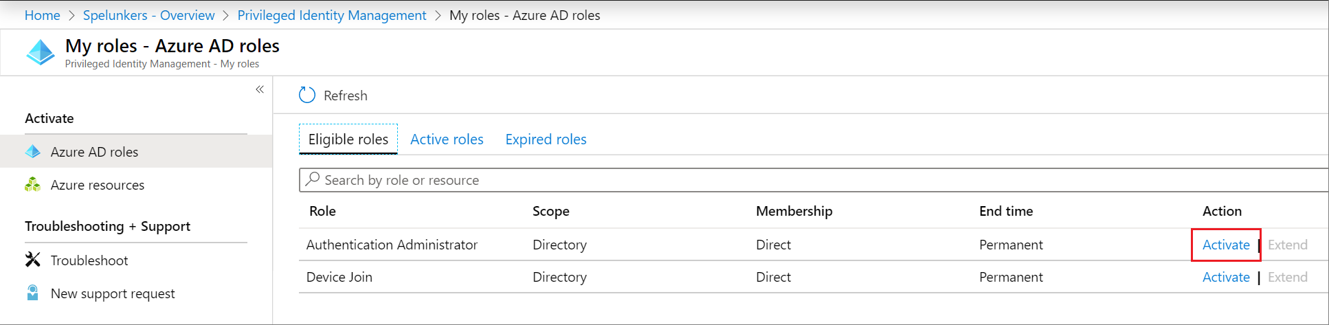 Rôles Microsoft Entra – Liste de mes rôles éligibles