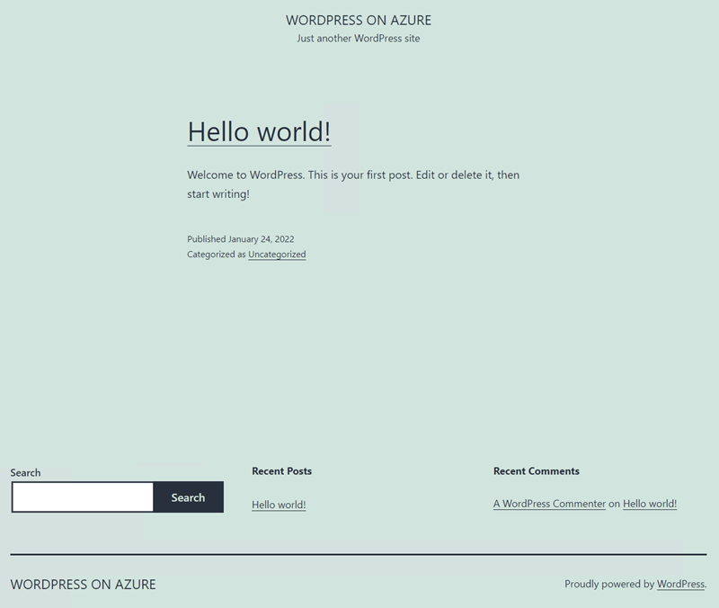 Screenshot du site WordPress sur Azure App Service.