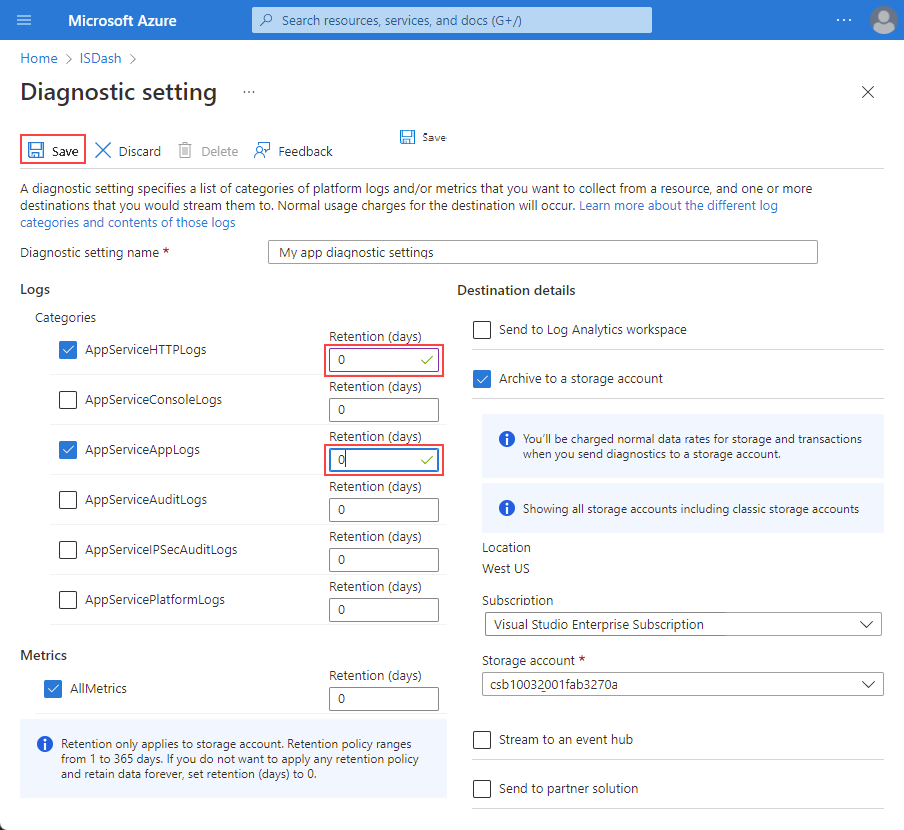 Capture d’écran présentant une page de paramètre de diagnostic.