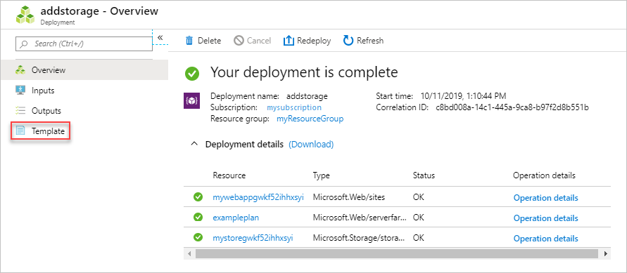 Capture d’écran de la sélection d’un modèle utilisé pour un déploiement spécifique dans le Portail Azure.