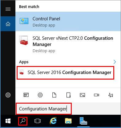 Ouvrir le gestionnaire de configuration SQL Server