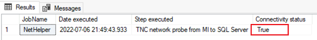 Capture d’écran montrant la sortie attendue du travail SQL Agent NetHelper.