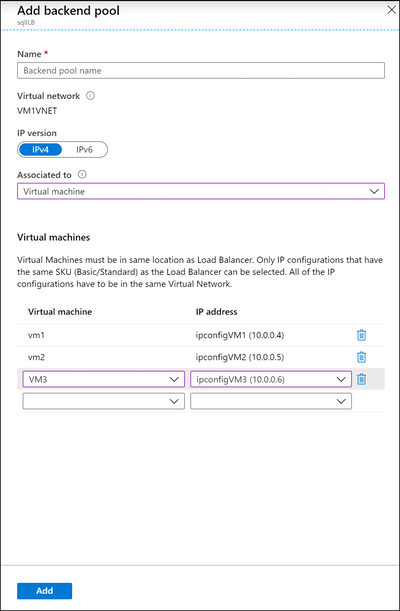 Capture d’écran montrant comment ajouter un pool backend.