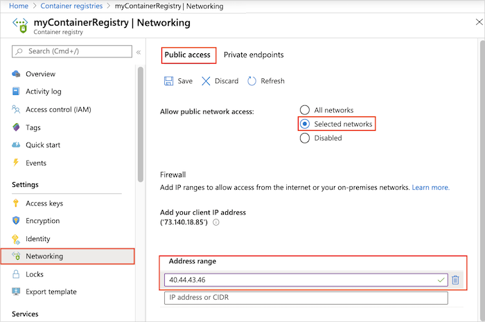 Configurer la règle de pare-feu pour le registre de conteneurs