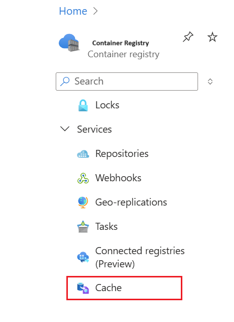 Capture d’écran du cache de Registry dans le portail Azure.