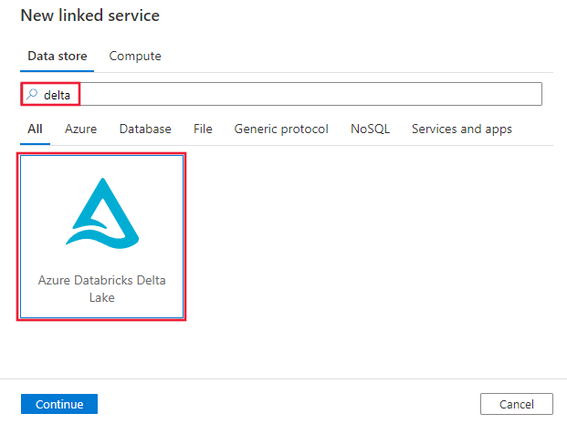 Capture d’écran du connecteur Azure Databricks Delta Lake.