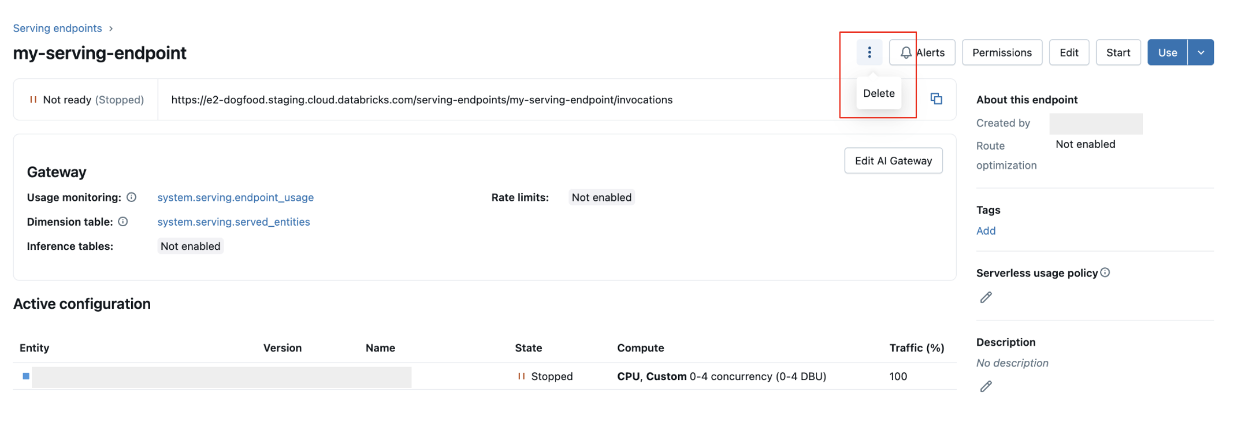 Supprimez un point de terminaison de service de modèle à l’aide de l’interface utilisateur de service de modèle.