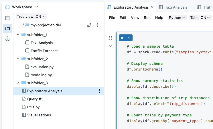 Vue en arborescence du volet latéral du navigateur de l’espace de travail