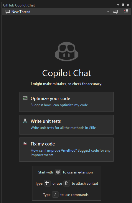 Capture d’écran montrant la fenêtre Conversation Copilot GitHub dans Visual Studio 2022.