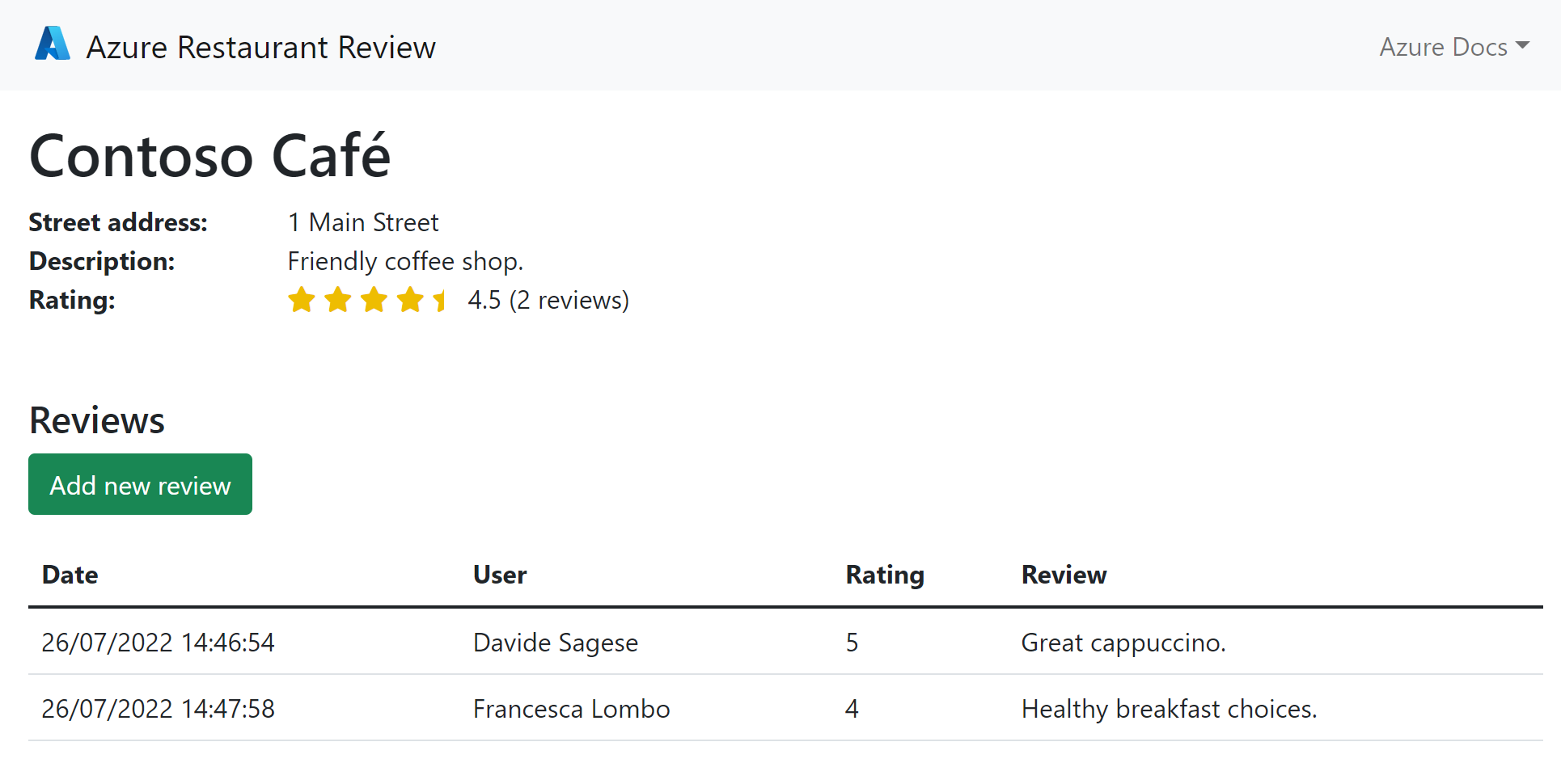 Capture d’écran de l’exemple d’application créé à partir de l’application web en conteneur Python utilisée dans le didacticiel - Application Python conteneurisée sur Azure.