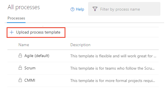 Capture d’écran du portail web, Tous les processus, Charger un modèle de processus. 