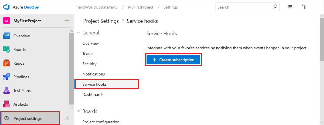 Capture d’écran de la page d’administration de projet, Azure DevOps Server 2019 et plus.