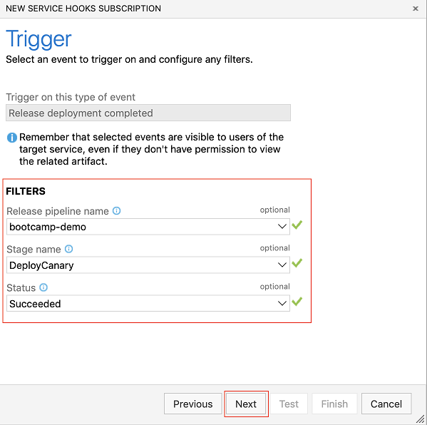 Configurer les filtres terminés de déploiement de mise en production