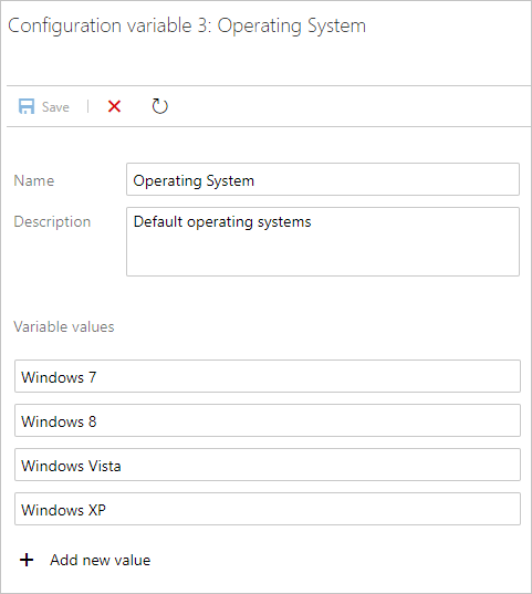 Capture d’écran montrant la définition des valeurs d’une variable de configuration de systèmes d’exploitation.