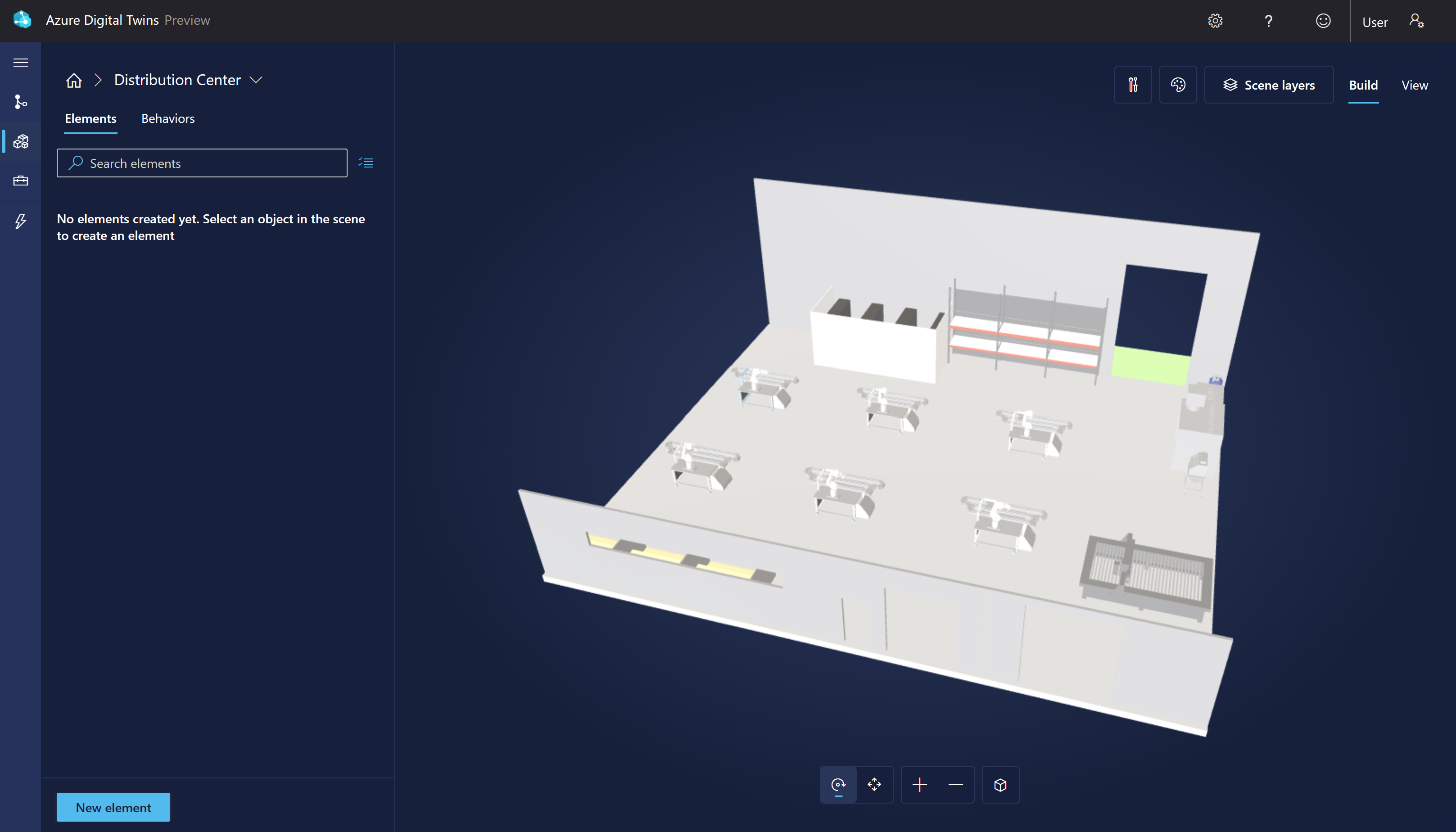 Capture d’écran de la scène d’usine dans 3D Scenes Studio.