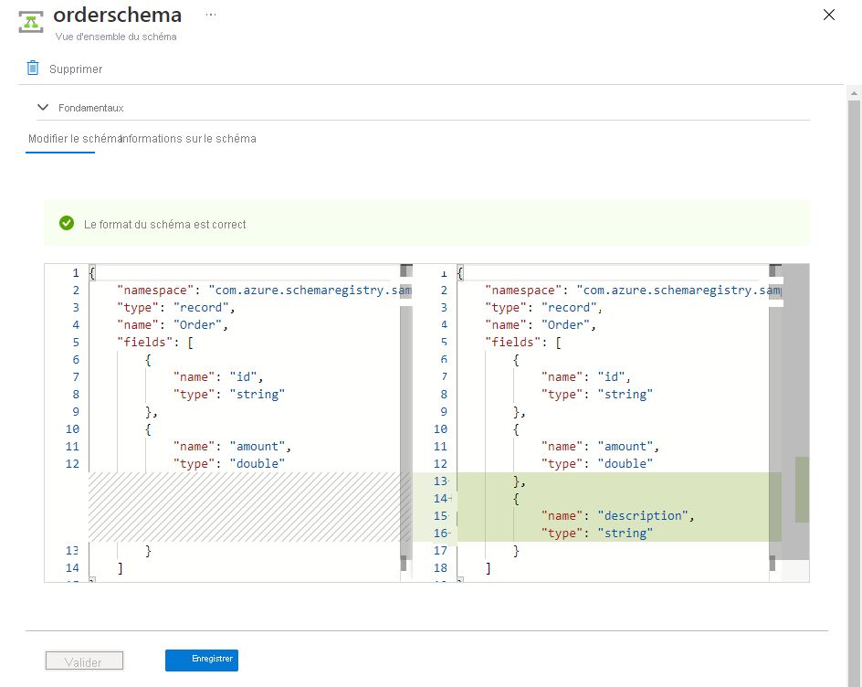 Image montrant la page Vue d’ensemble qui affiche l’état de validation, les modifications et l’enregistrement