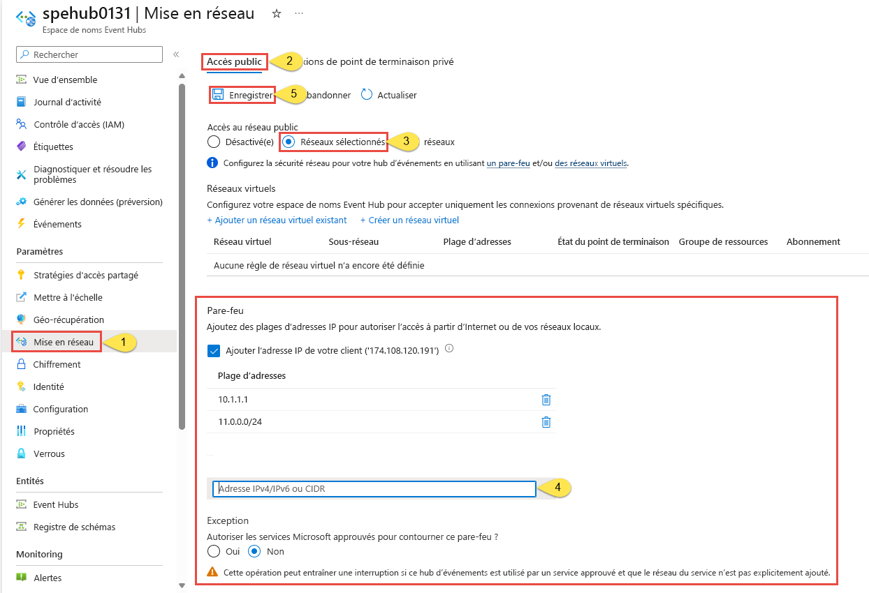 Firewall section highlighted in the Public access tab of the Networking page.
