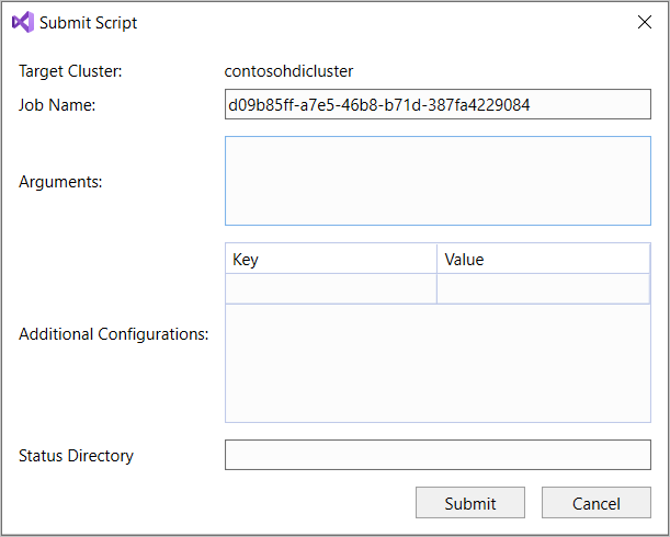 Boîte de dialogue Envoyer le script, requête Hive HDInsight Hadoop.