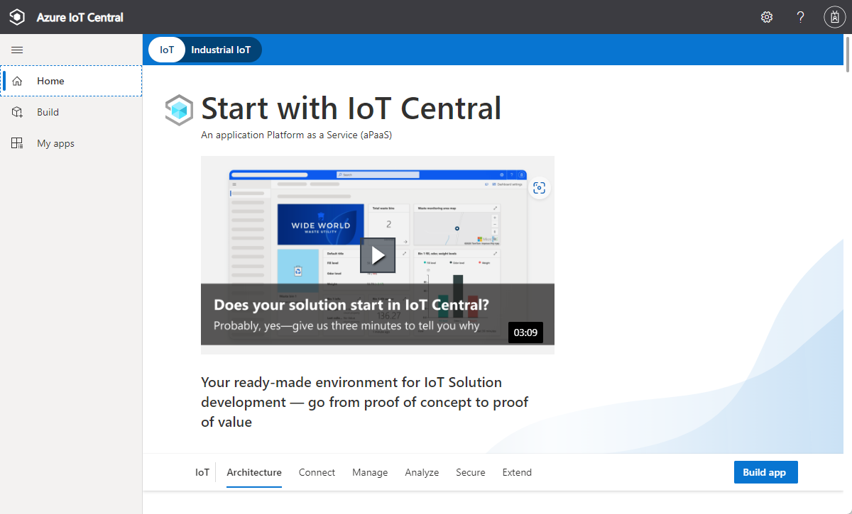 Capture d’écran de la page du gestionnaire d’applications dans IoT Central.