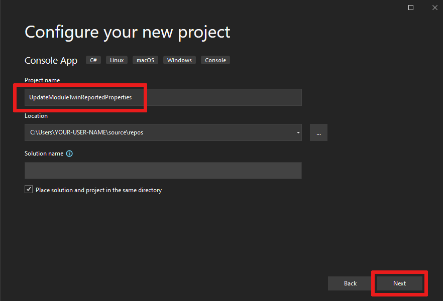 Capture d’écran montrant la fenêtre contextuelle « Configurer votre nouveau projet ».