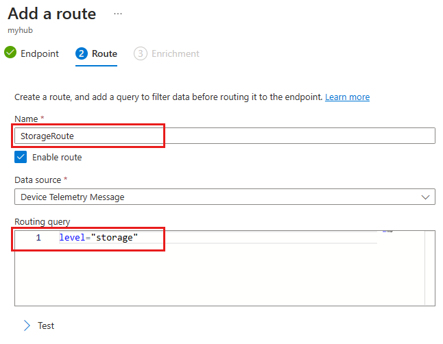 Capture d’écran qui montre comment ajouter un itinéraire avec une requête de routage.