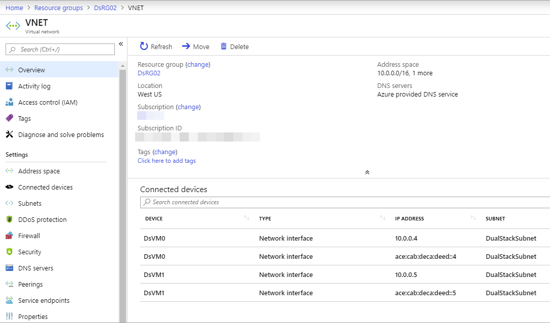 Réseau virtuel double pile IPv6 dans Azure