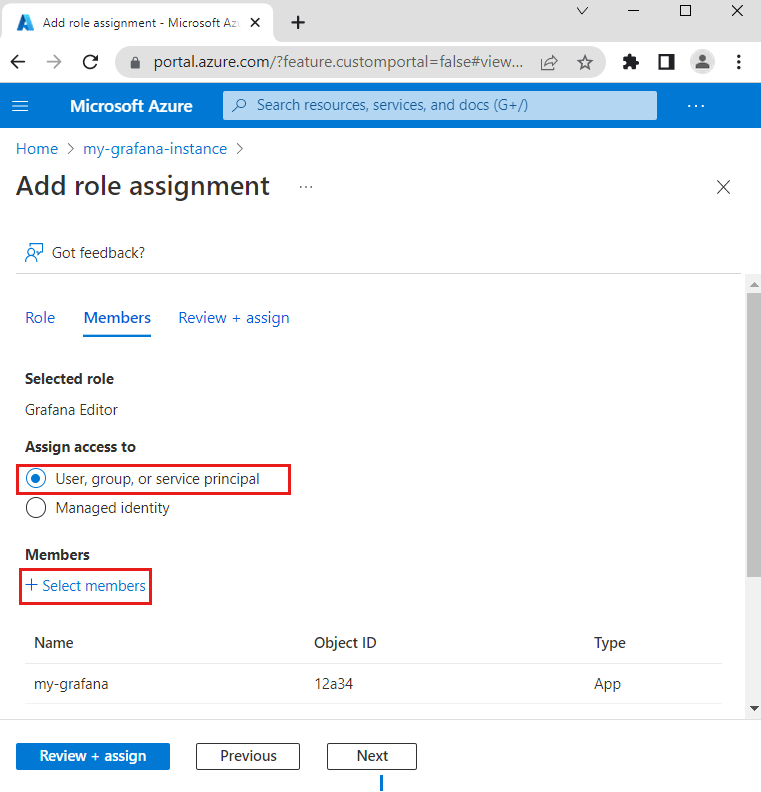 Capture d’écran de Ajouter une attribution de rôle dans la plateforme Azure.