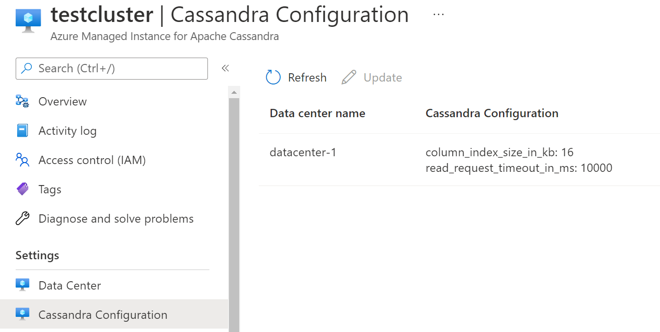 Capture d’écran de la configuration Cassandra mise à jour.