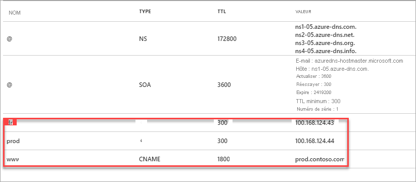 Screenshot of creating DNS zone records.