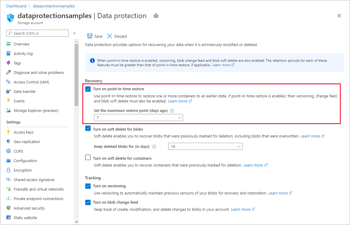 Capture d’écran montrant comment configurer la restauration jusqu’à une date et heure dans le Portail Azure