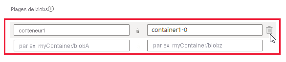 Capture d’écran montrant la plage d’objets blob par défaut à supprimer avant de spécifier la plage personnalisée