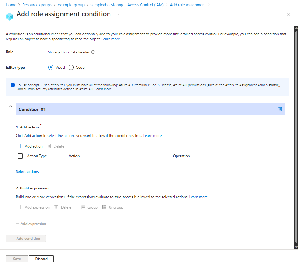 Capture d’écran de la page Ajouter une condition d’attribution de rôle pour une nouvelle condition.