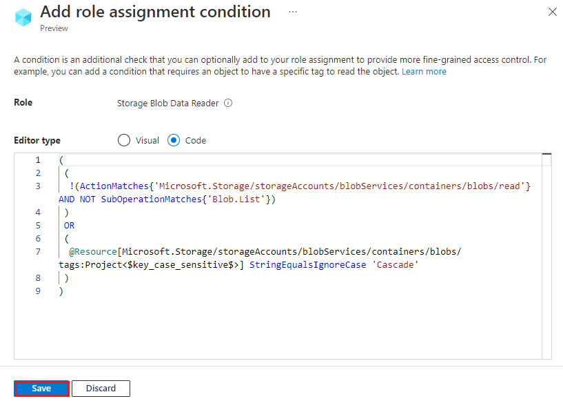 Capture d’écran de la condition affichée dans l’éditeur de code.