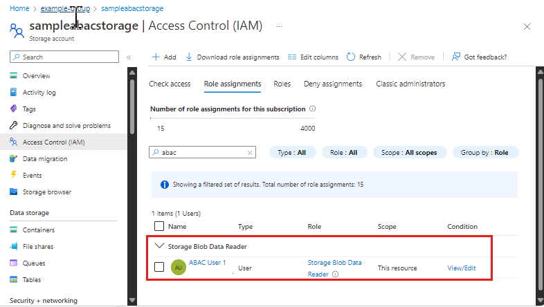Capture d’écran de la liste des attributions de rôle après l’attribution du rôle.